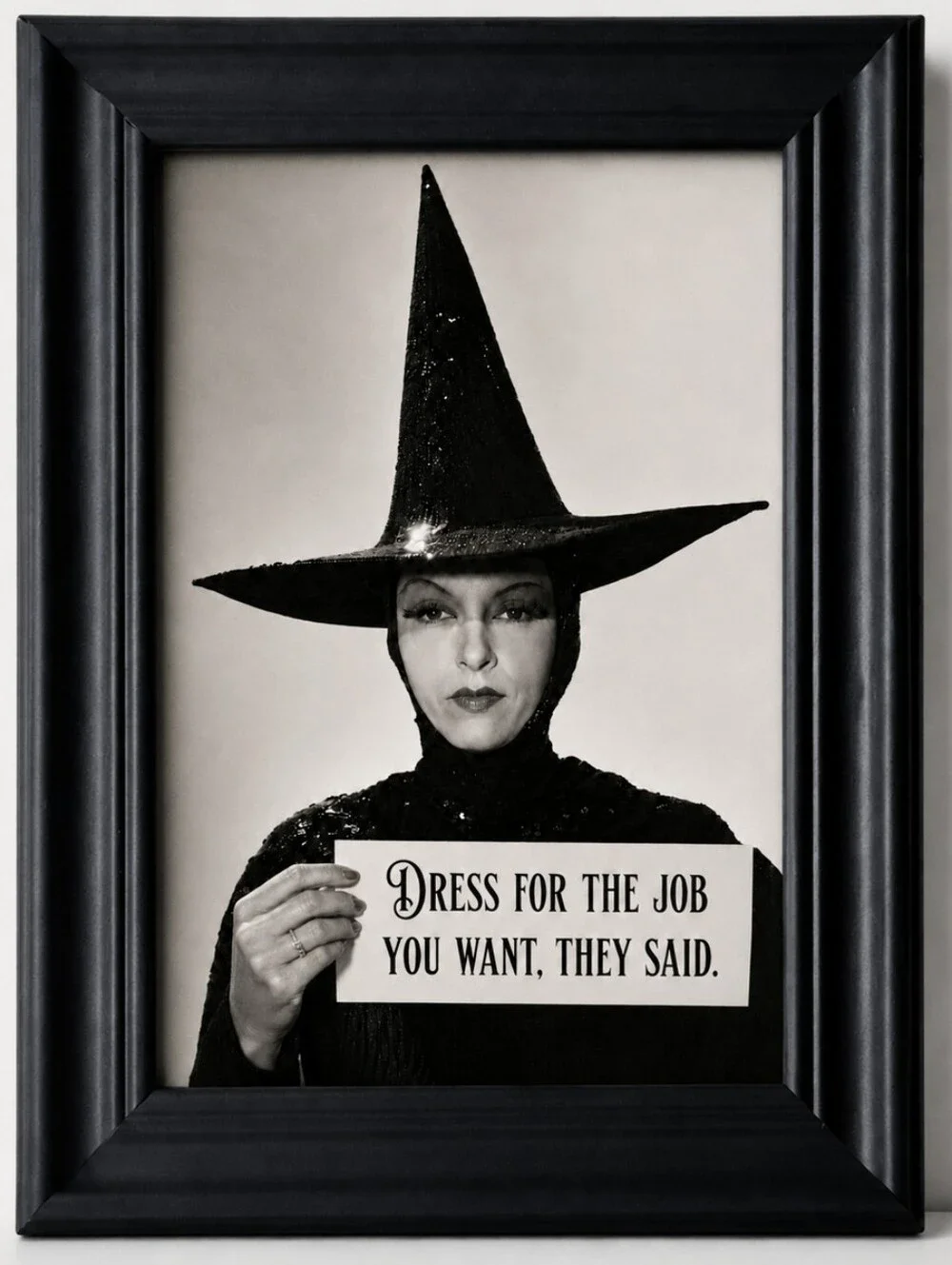 Beautiful Halloween Witch Woman With Sign Witchy Fall Art Retro  antique vintage